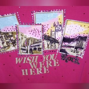 Onque Casuals Pink Postcard Graphic Long Sleeve Top